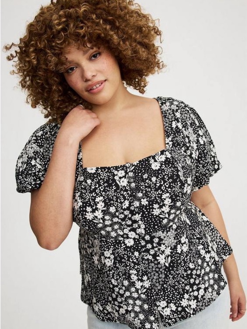 Torrid peplum Square neck puff sleeve top